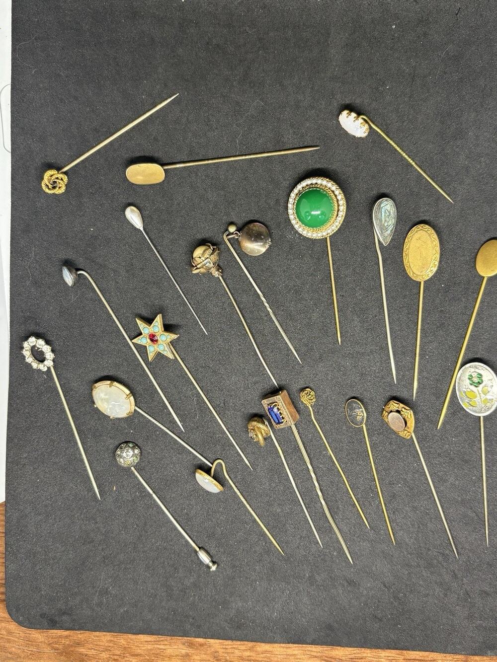 Antique Vintage Victorian Gold Filled & Sterling Rhinestone Mop Stick Pin Lot